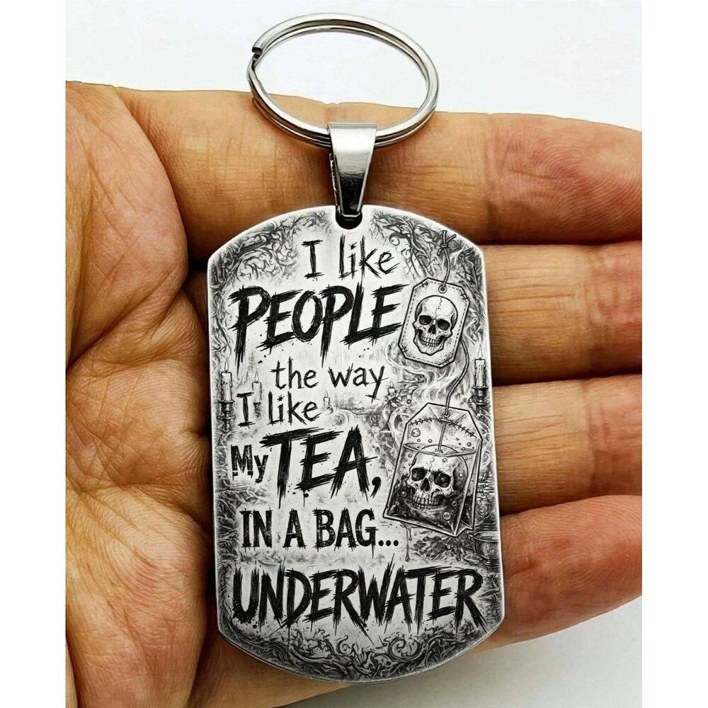 Like Peolple Like Tea Bag Eat Horror Skull Art Stainless Keychain Gothic Funny